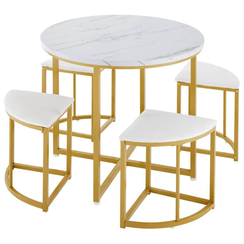 Elegant Dining Table Set with 4 Velvet Chairs - Space-Saving MDF Top & Gold-Plated Iron Frame, Easy Assembly, 80x80cm