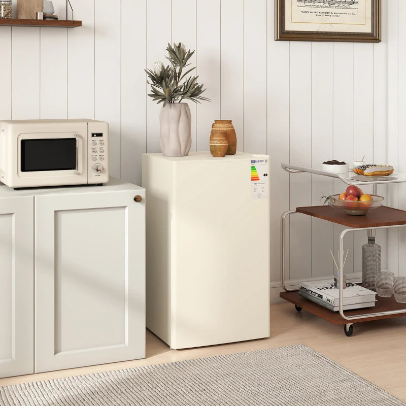 91L Freestanding Under Counter Fridge Freezer - Compact Beige Mini Fridge with Chiller Box & Adjustable Thermostat, 47.5cm Wide