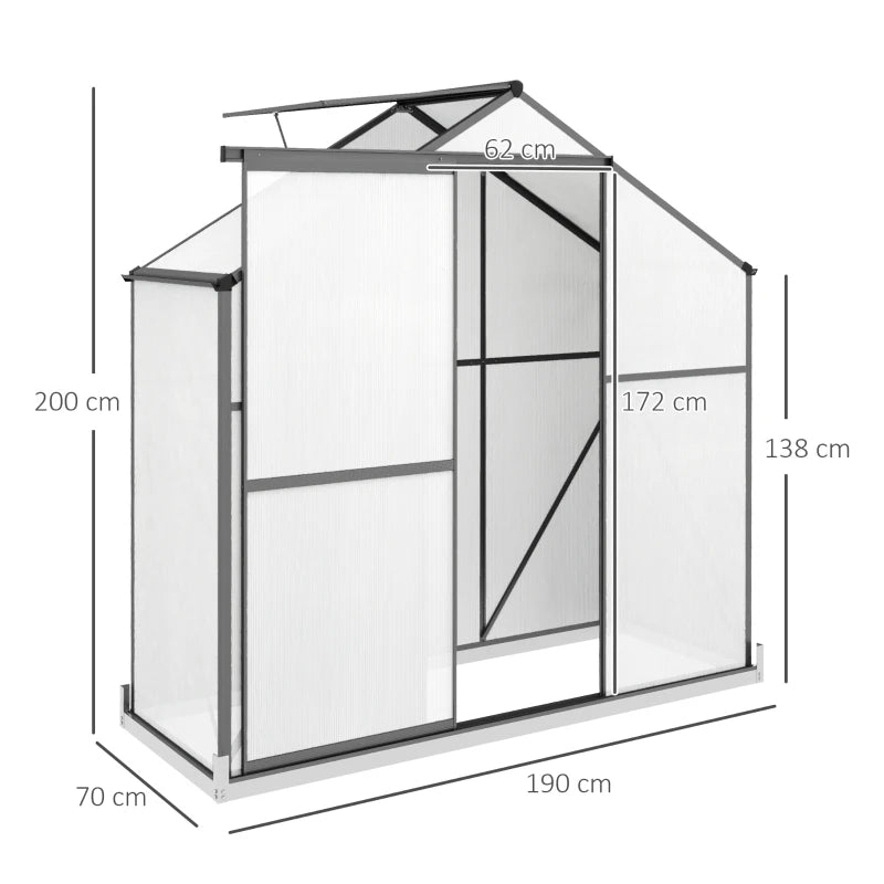 6x2.5ft Dark Grey Polycarbonate Greenhouse with Rain Gutter, Sliding Door, Window, Foundation