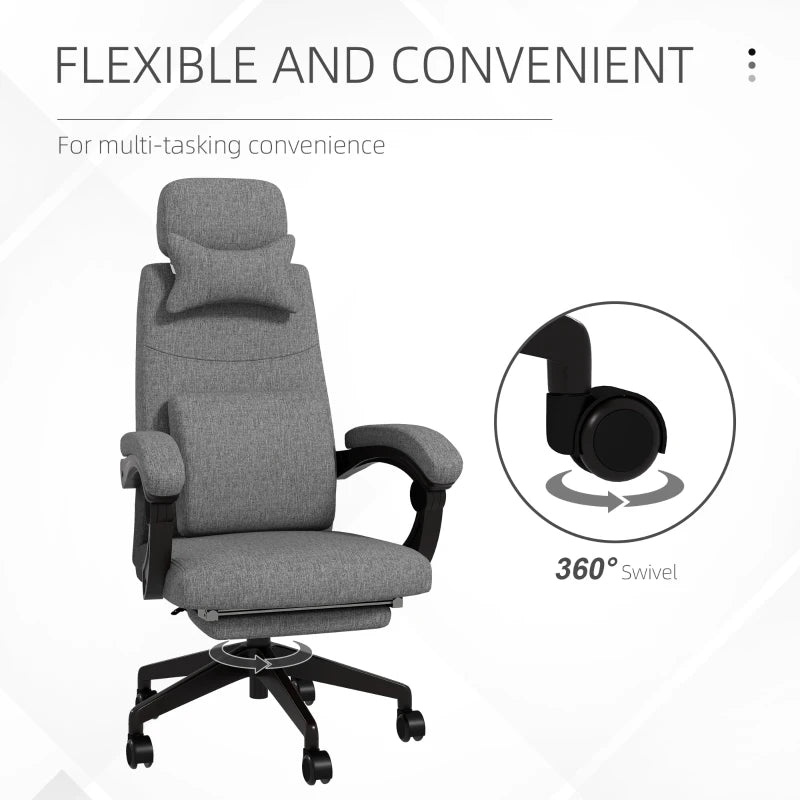 Vinsetto Grey Linen-Look Office Chair with 160° Recline and Footrest - Ergonomic Comfort for Home and Office