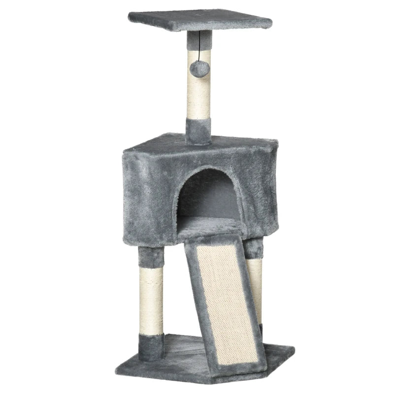 Corner Cat Tree for Indoor Cats - Grey Kitten Tower with Scratching Post, House, Ladder & Toy for Playful Kittens