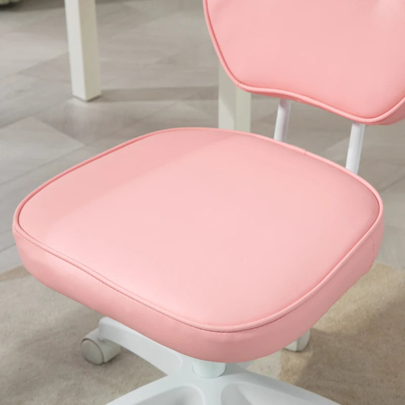 Vinsetto Pink PU Leather Vanity Office Chair - Adjustable Height, Armless, Swivel Wheels, Stylish Computer Chair for Home