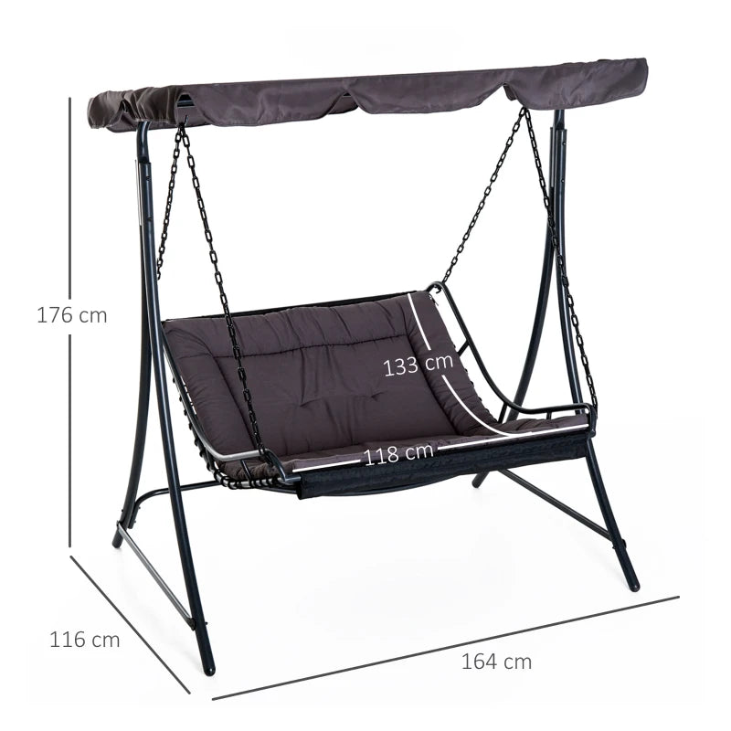 Grey 2-Seater Garden Swing Bed with Adjustable Canopy and Cushioned Seat