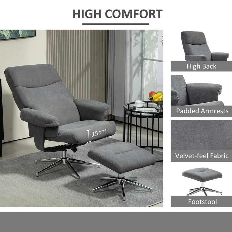 Velvet Recliner Chair with Ottoman in Dark Grey - Comfortable and Stylish Seating Solution
