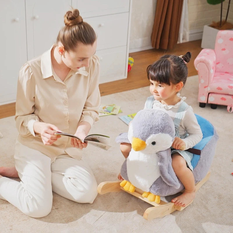 Kids Plush Musical Rocking Horse Penguin - 32 Songs, Soft Toy Rocker for Children 18+ Months - Fun & Safe!