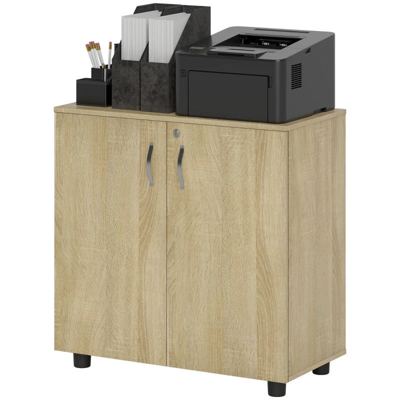 Vinsetto Two-Tier Locking Office Storage Cabinet - Stylish Oak Finish for Secure Organization and Modern Workspace