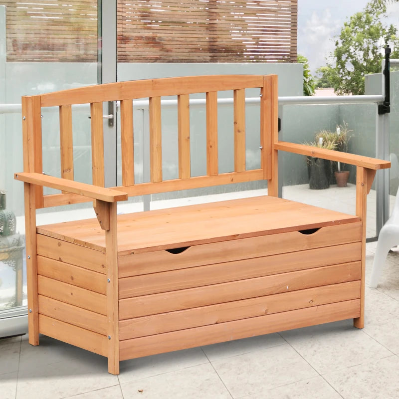 Wooden Outdoor Garden Storage Bench - Natural Wood Finish