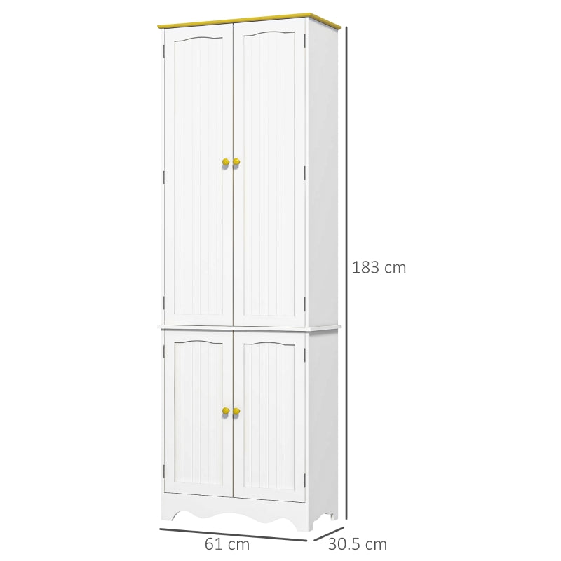 Freestanding 4-Door White Kitchen Cupboard - Stylish Storage Cabinet Organizer with 4 Shelves for Home & Kitchen