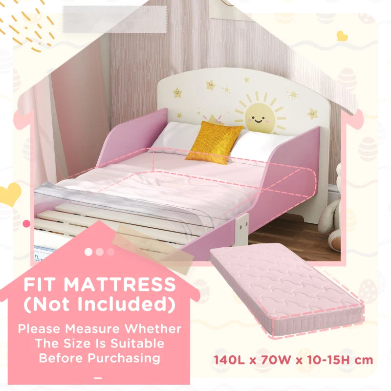 Sun Design Toddler Bed with Storage & Guardrails - Fits 140x70cm Mattress, Ideal for Ages 3-8 Years