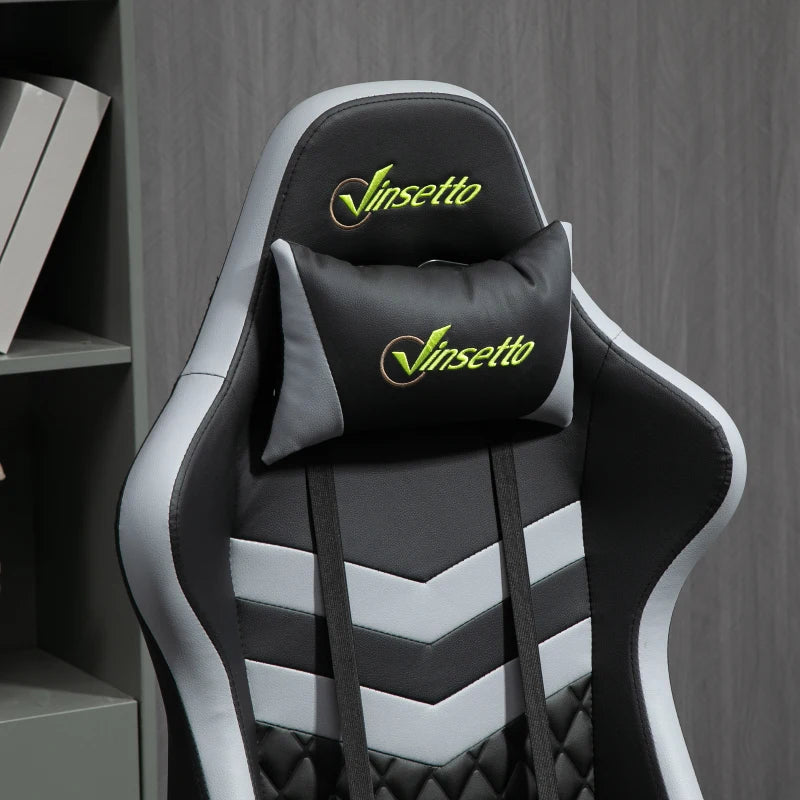 Vinsetto Gaming Chair - Ergonomic Computer Desk Chair with Lumbar Support, Faux Leather, Headrest & Swivel Wheels - Black Grey