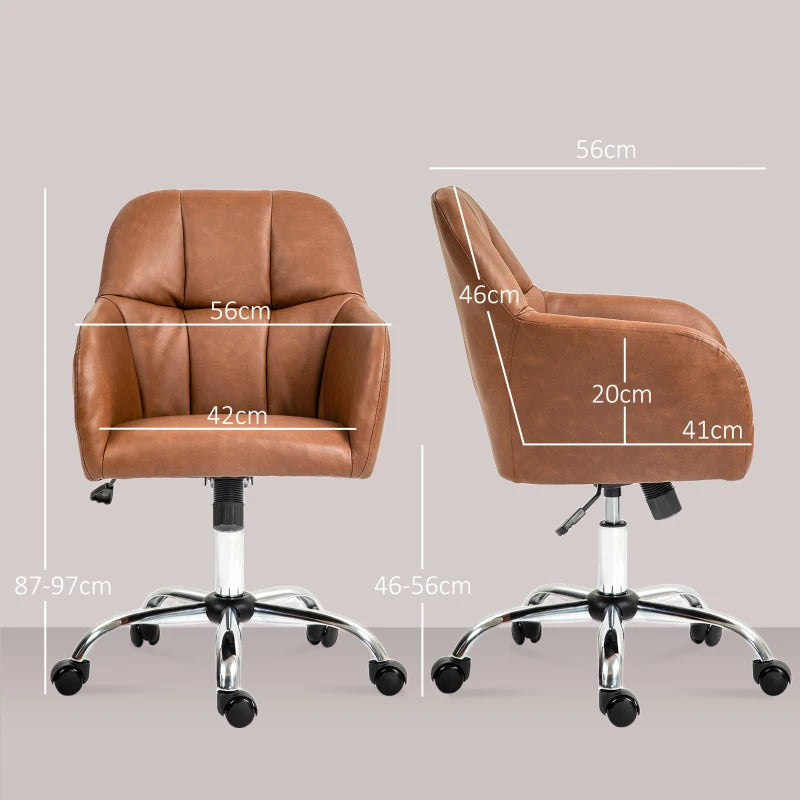 Stylish Brown Faux Leather Tub Office Chair with Wheels - Comfortable Ergonomic Design for Home or Office Use