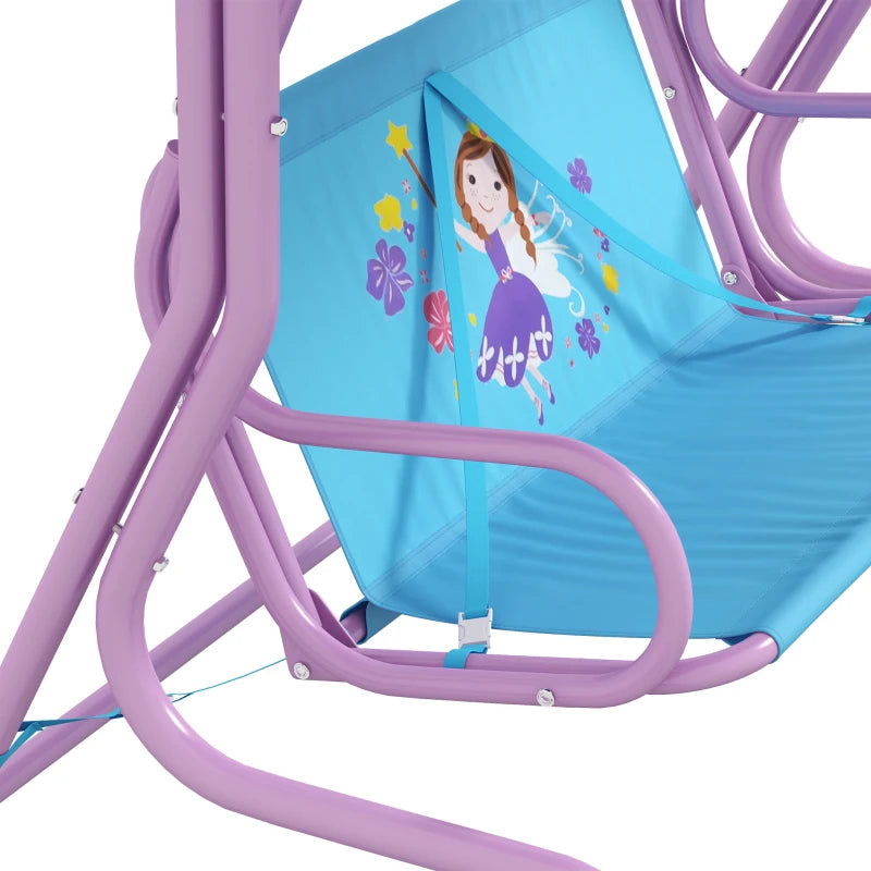 Fairy Themed Kids Garden Swing Chair - Pink, 2-Seater with Canopy & Safety Belts