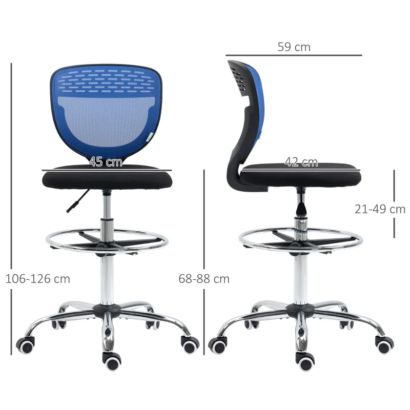 Vinsetto Dark Blue Drafting Chair - Swivel Mesh Office Chair with Adjustable Foot Ring, Armless Design for Standing Desks