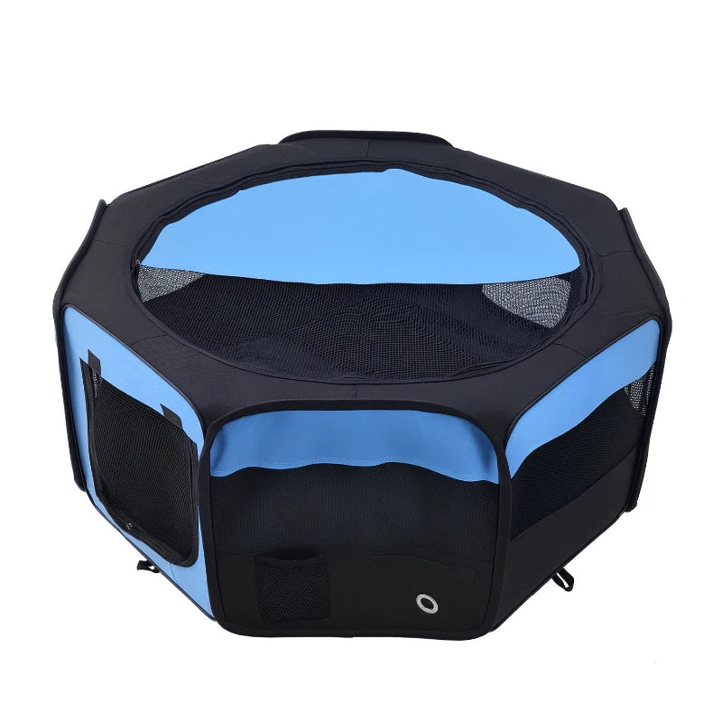 Portable Cat Dog Playpen - Indoor Outdoor Pet Pen for Puppies, Rabbits, Guinea Pigs - 90cm Diameter, 41cm Height, Blue