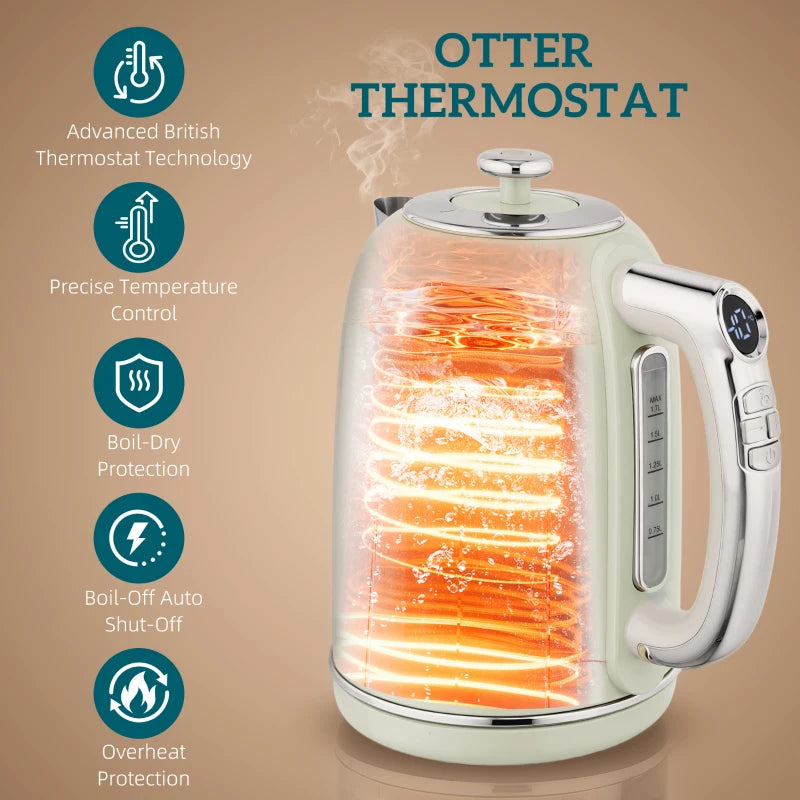 Polished Retro Grey Kettle and Toaster Set - Stylish 40-100°C Temperature Control for Modern Kitchens