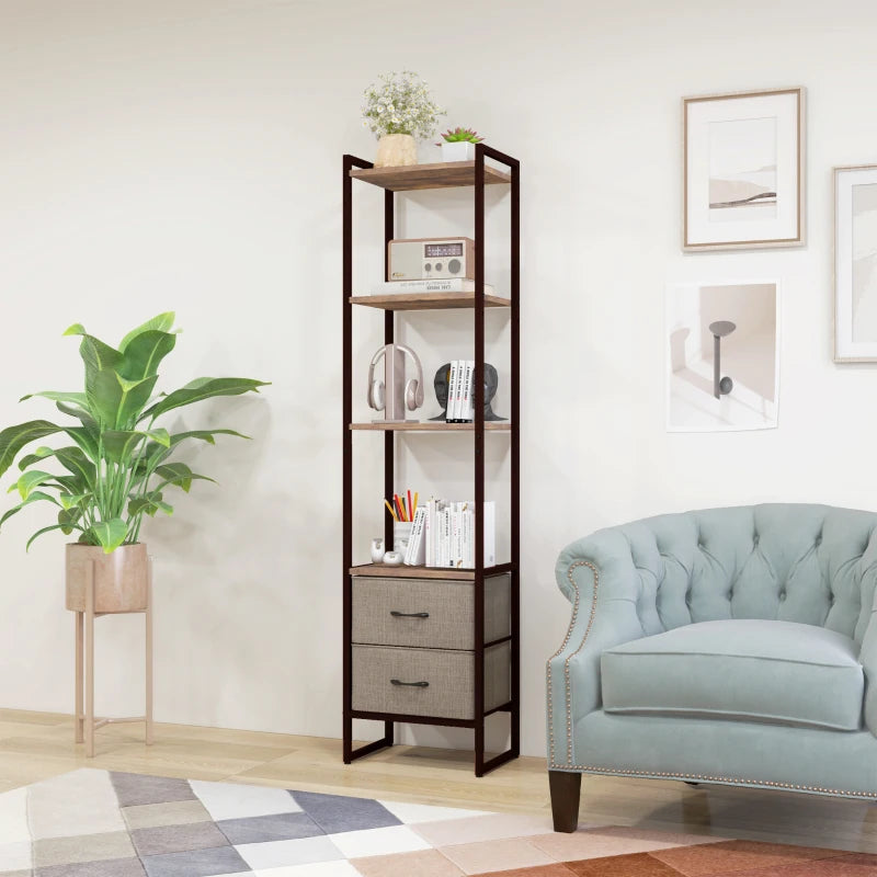 Four-Tier Industrial Display Shelf with Bottom Drawers - Rustic Storage Solution for Home and Office Decor