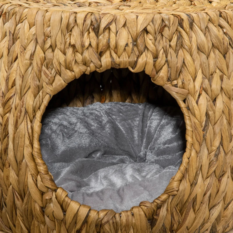 Wicker Cat Bed House Stool with Washable Cushion 44x43x41cm for Stylish Pet Comfort