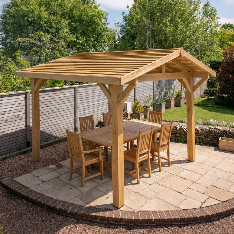 Ruby Oak Wooden Gazebo - Cedar Featheredge Roof - Apex Design - With Overhang