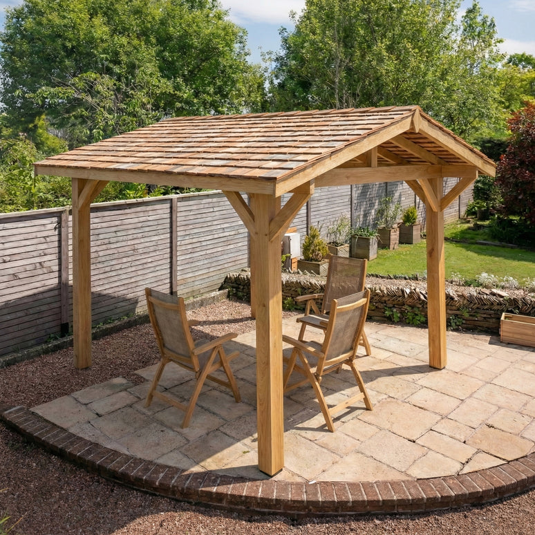 Ruby Oak Wooden Gazebo - Cedar Shingle Roof - Apex Design - With Overhang