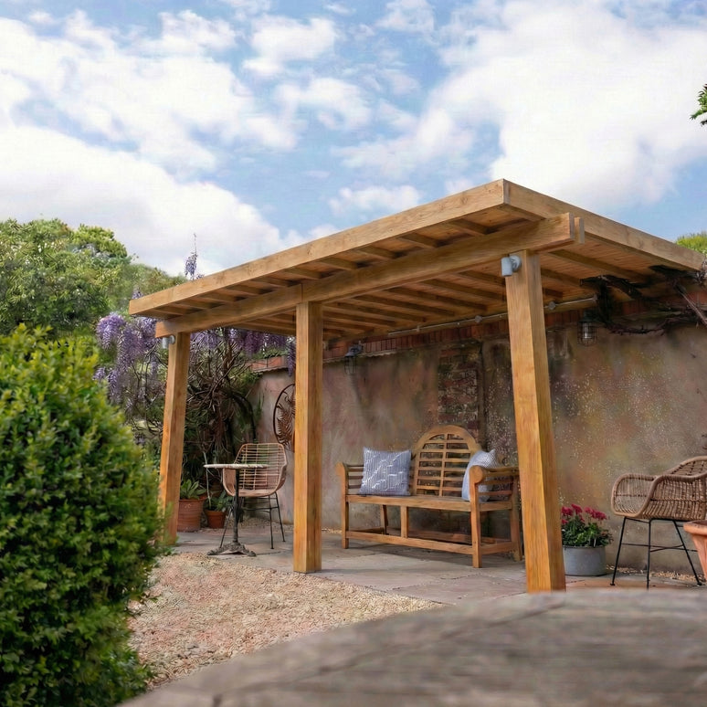 Oak Wooden Gazebo - Cedar Featheredge Roof - Lean-To Design