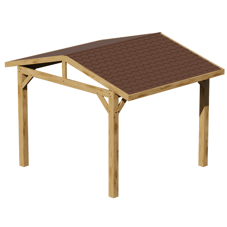 Ruby Oak Wooden Gazebo - Katepal Brown Shingle Roof - Apex Design - No Overhang