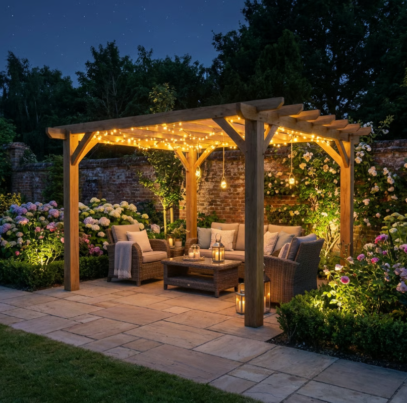 Ruby Oak Flat Roof Pergola with Open Roof Design