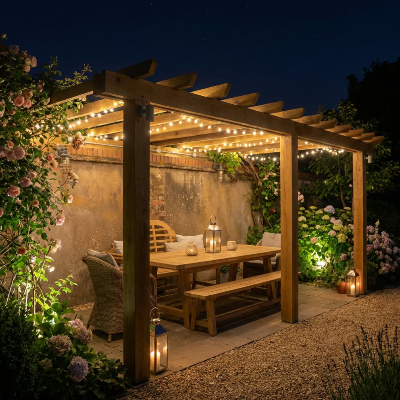 Oak Lean-To Pergola with Open Roof Design