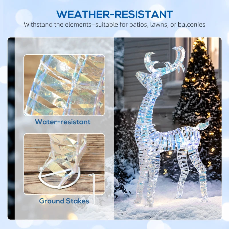 Lighted Christmas Reindeer Sleigh - 170 Warm White LED Outdoor Yard Decor, Waterproof Silver Holiday Decoration with Stakes