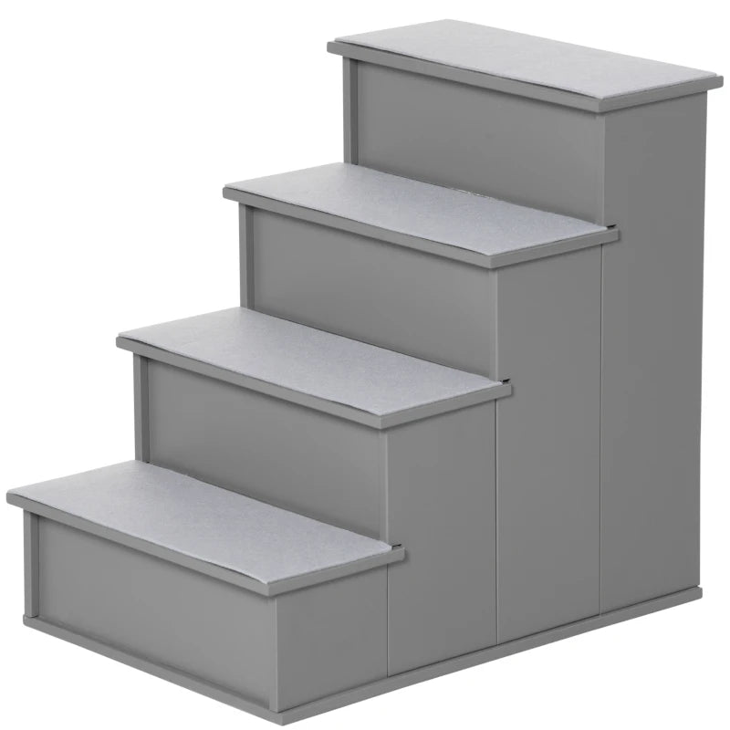 4 Step Wooden Dog Stairs - Non-Slip Pet Ladder for Bed & Couch, Grey, 40x59x54.2 cm - Ideal for Dogs & Cats
