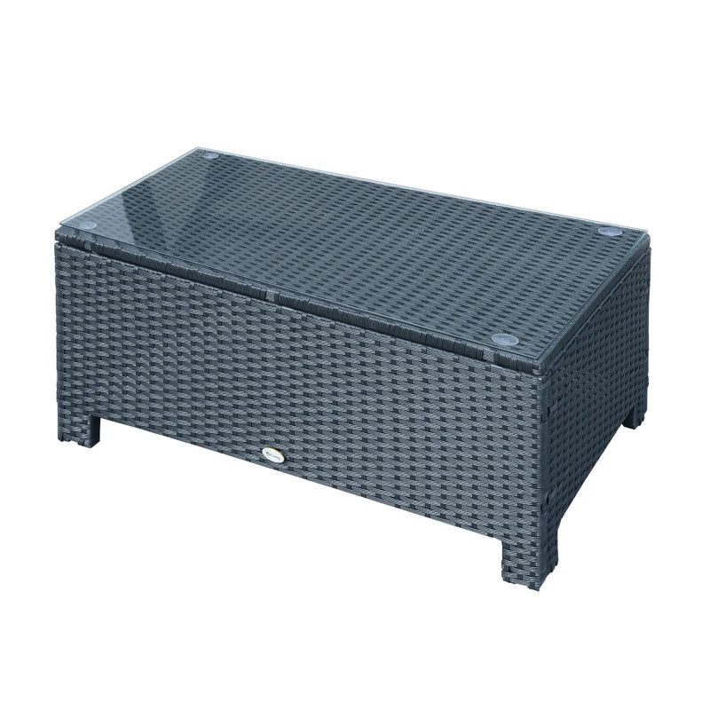 Black Rattan Garden Coffee Table with Glass Top