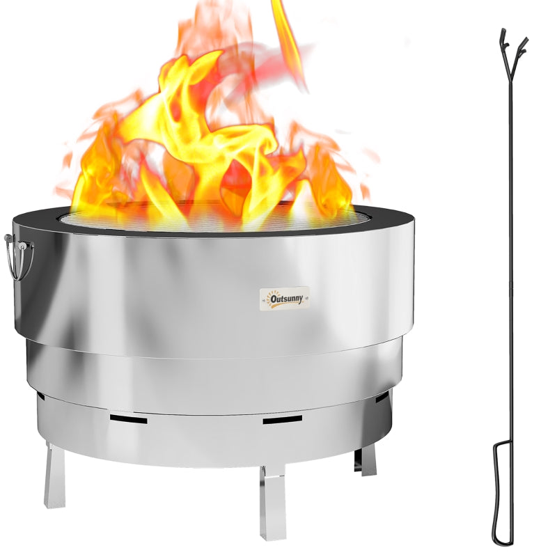 Stainless Steel Wood-Burning Fire Pit with Poker - Durable Outdoor Fire Pit for Backyard