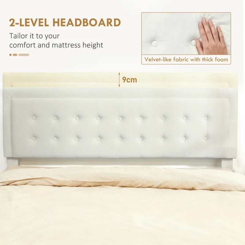 Luxury King Size Ottoman Bed Frame with Front Drawer - Elegant Cream Upholstery for Stylish Storage Solutions