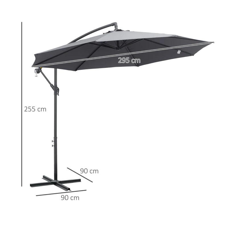 Grey Hanging Cantilever Patio Umbrella with Crank Handle