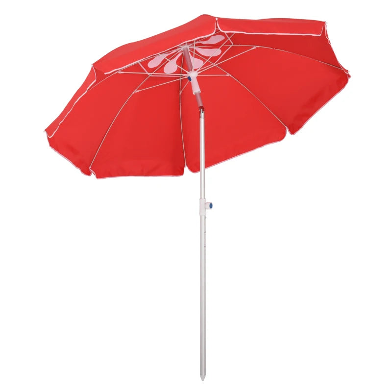 Red Portable Beach Umbrella with Tilt and Adjustable Height