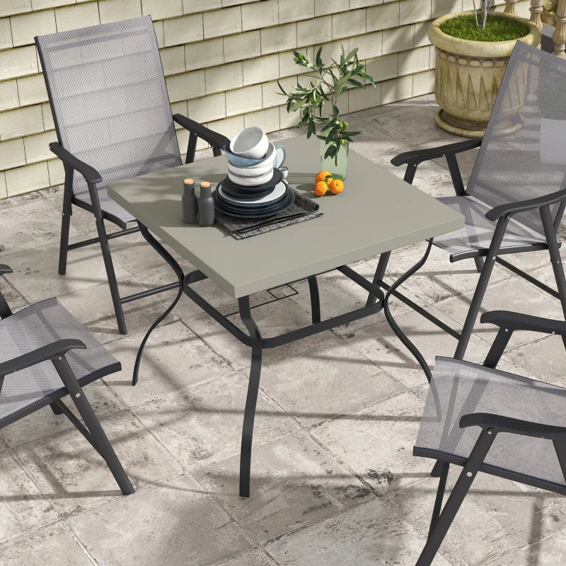 Steel Garden Table Set with Parasol Hole - Grey/Black, 4-Seater