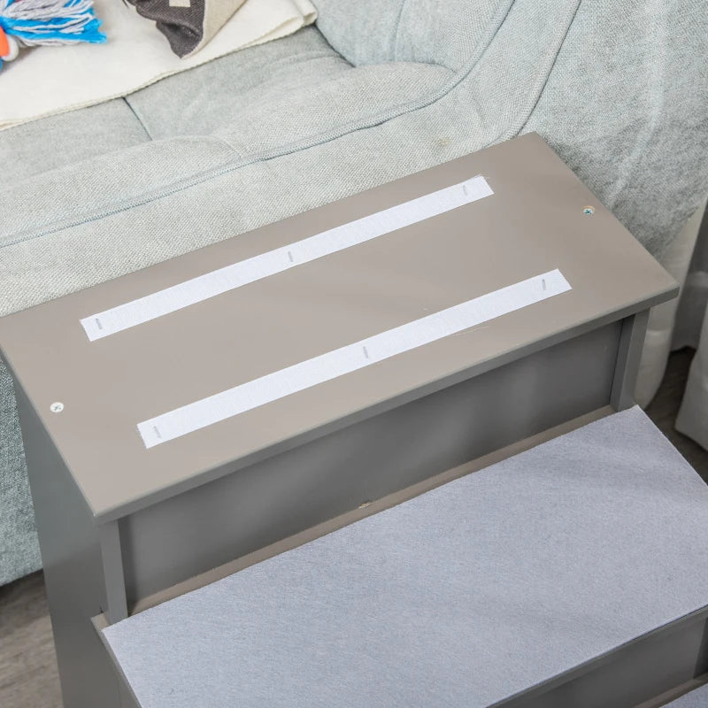 4 Step Wooden Dog Stairs - Non-Slip Pet Ladder for Bed & Couch, Grey, 40x59x54.2 cm - Ideal for Dogs & Cats