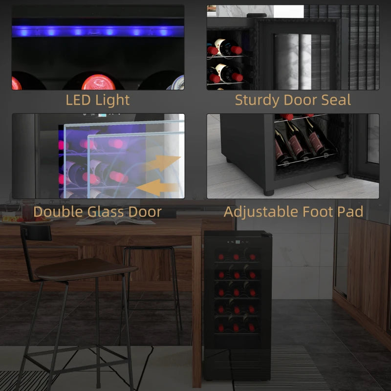 18-Bottle Black Wine Fridge with LED Lights - Compact Narrow Design for Optimal Wine Storage