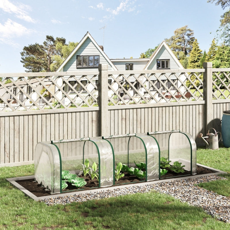 Green PVC Tunnel Greenhouse with Steel Frame and Zipper Doors 295x100x80 cm