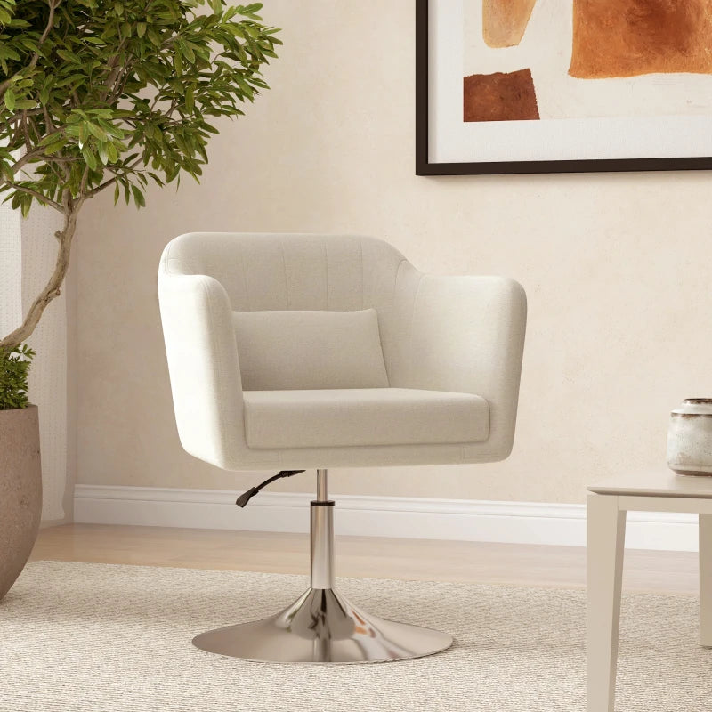 Modern Cream White Accent Chair with Swivel Base & Adjustable Height Arms, Cozy Pillow for Living Room & Bedroom