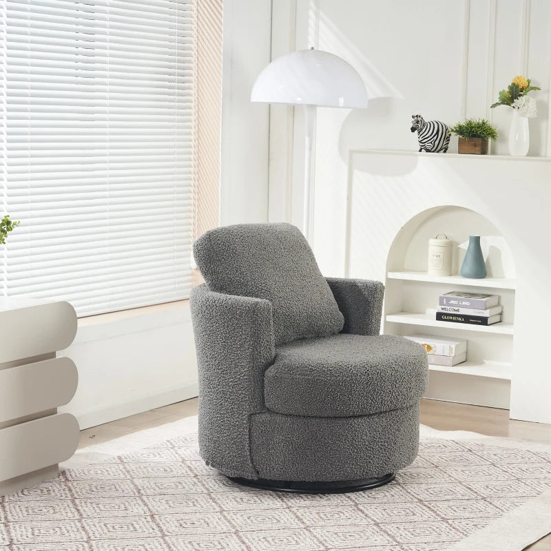 Stylish Swivel Armchair with Back Cushion and Thick Foam Pad in Medium Grey, Adjustable Base, 78.5x83x86 cm