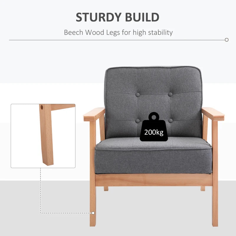 Linen Fabric Accent Armchair Set of 2 with Beech Wood Frame for Living Room, Bedroom, and Balcony