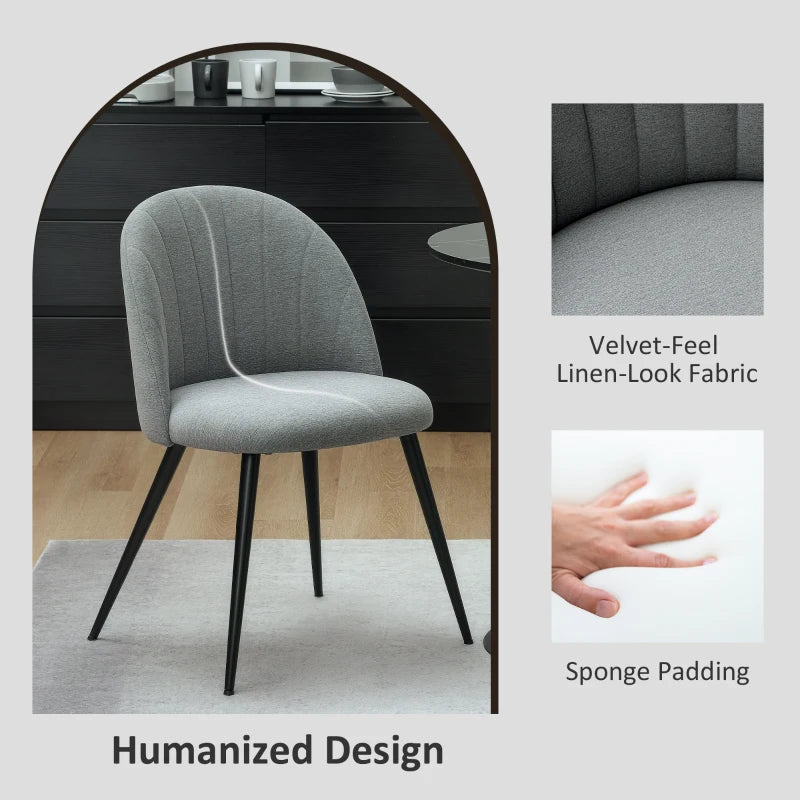 Modern Grey Dining Chairs Set of 2 - Upholstered Kitchen Chairs with Metal Legs, Shell Backrest & Padded Seat for Home