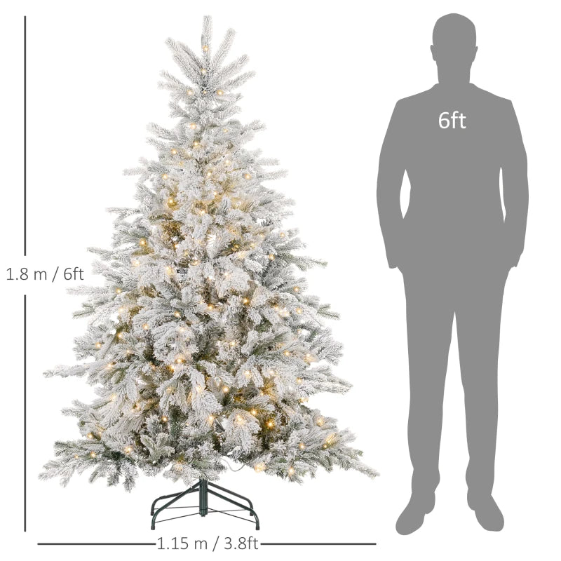 6ft Snow-Flocked Artificial Christmas Tree with LED Lights - Bushy, Realistic Holiday Decor for Festive Home Decoration