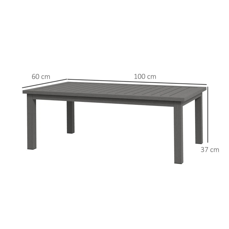 Brown Aluminium Outdoor Patio Side Table, Wood Grain Effect, 100cm x 60cm