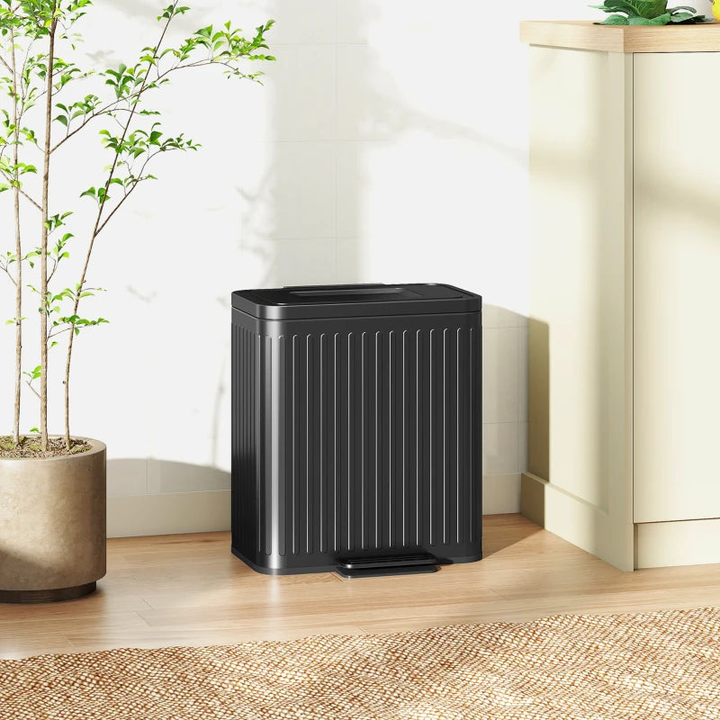 40L Dual Compartment Rubbish Bin with Soft-Close Lid - Stylish Black Trash Can for Kitchen & Home Organization