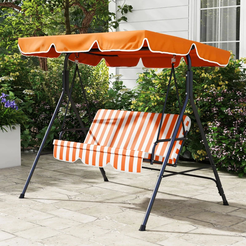 Orange Striped 3-Seater Garden Swing Chair with Adjustable Canopy