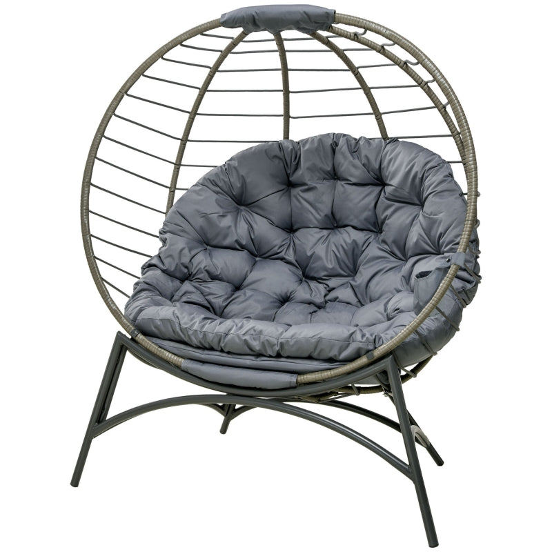 Grey Rattan Egg Chair with Cushion and Bottle Holder - Indoor/Outdoor