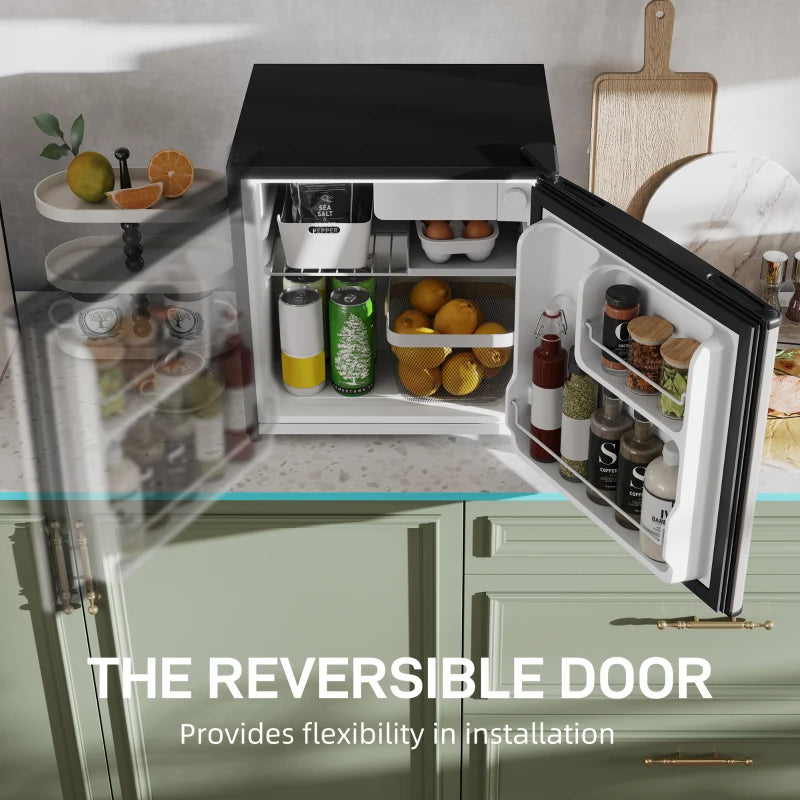 46L Mini Fridge with Ice Box - Compact Table Top Refrigerator, Reversible Door, Adjustable Temp, Perfect for Bedrooms & Home Office - Silver