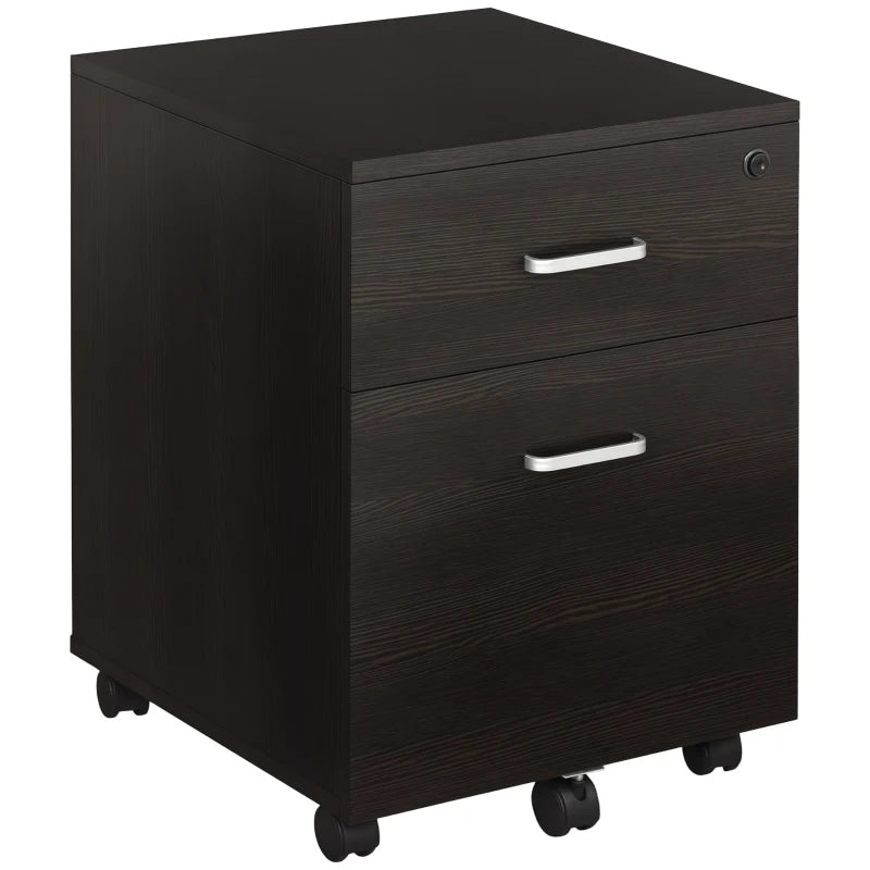Vinsetto 2-Drawer Locking Filing Cabinet with Wheels - A4 Storage Cupboard for Home Office - Black Wood Grain