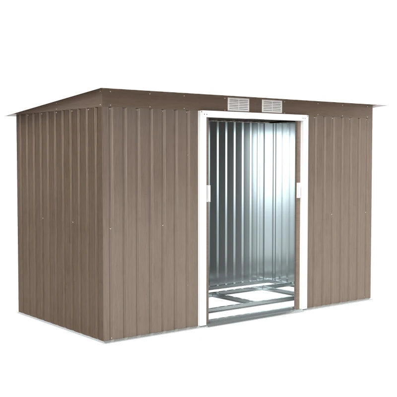 Light Grey Woodgrain 9ft x 4ft Metal Garden Shed with Ventilation & Foundation Kit